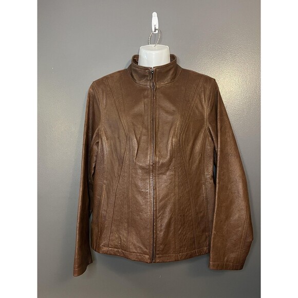 A.n.a Leather Jacket Womens Medium Brown Genuine Leather Zip Front Moto - Picture 1 of 15